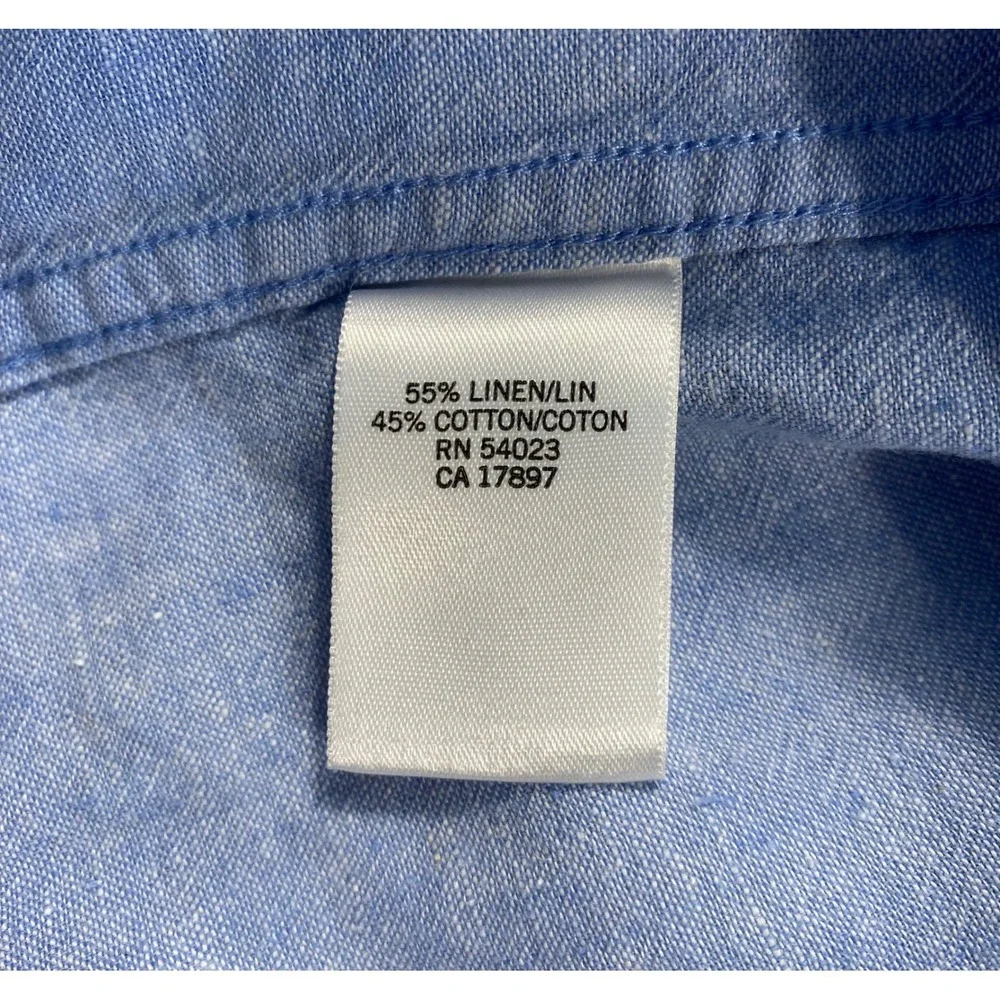 Banana Republic Mens XL Linen Cotton Shirt Blue Button Down Coastal Preppy